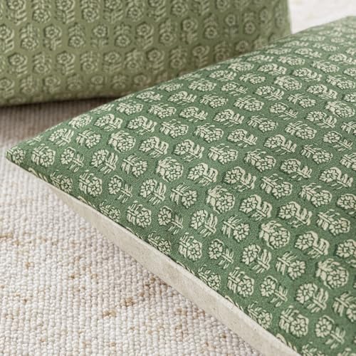 Decorative Floral Print Throw Pillow Covers 18×18 Forest Green (2 Count)
