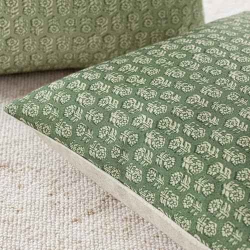 Decorative Floral Print Throw Pillow Covers 20×20 Forest Green (2 Count)