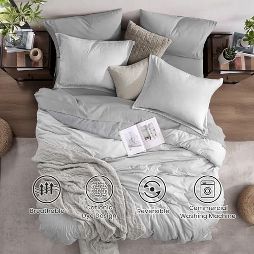 King Comforter Set 7 Pieces Light Grey Cationic Dyeing Bed in a Bag