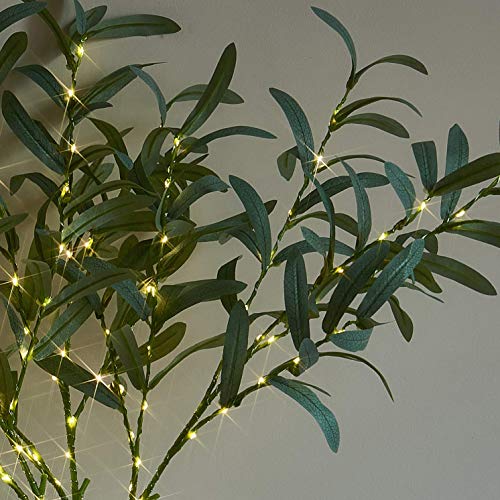 Lighted Olive Branches 24IN 72 LED with Timer Battery Operated Lit Artificial Greenery for Wedding Party Spring Home Decoration Indoor Outdoor