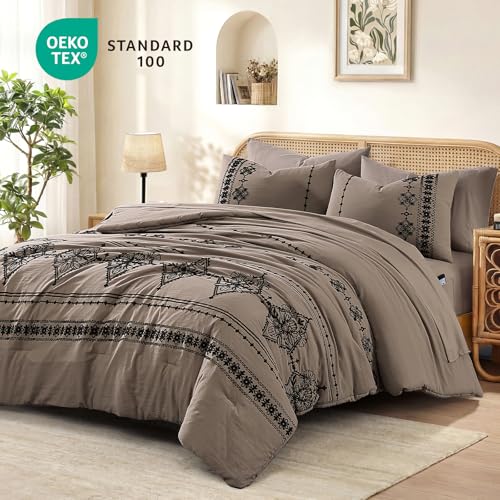 Full Size Comforter Set Embroidery Floral 7 Pieces Bed in a Bag