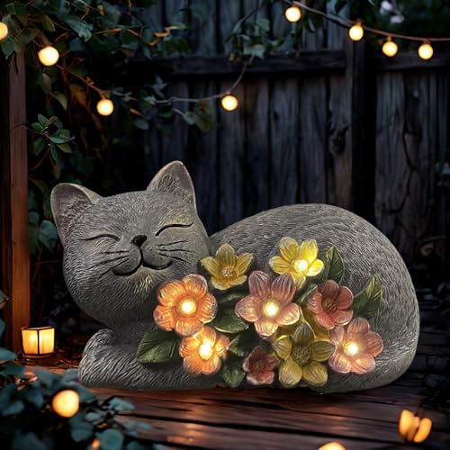 Solar Cat Garden Statue