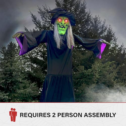 15.1 Ft. Mounted Flying Witch Animatronic with Lights (15ft Animated Towering Witch)