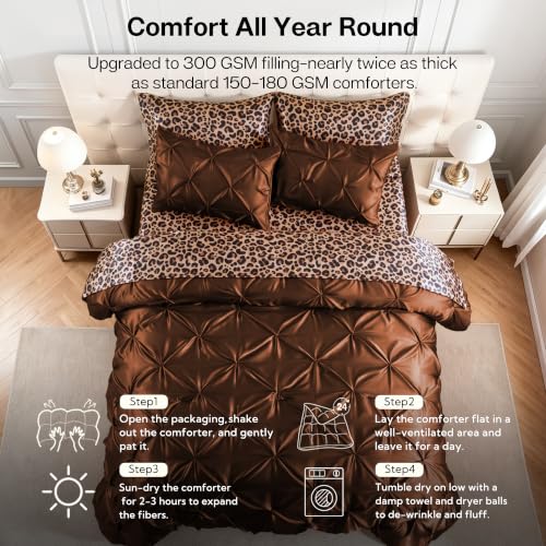Satin Queen Comforter Set Brown