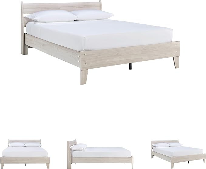 Signature Design by Ashley Socalle Contemporary Panel Platform Bed, Foundation or Box Spring Not Needed, Queen, Beige