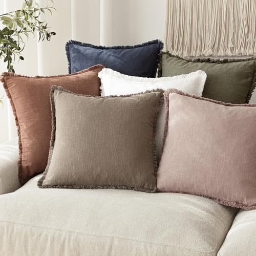Decorative Linen Fringe Throw Pillow Covers 18×18 Dusty Pink (2 Count)