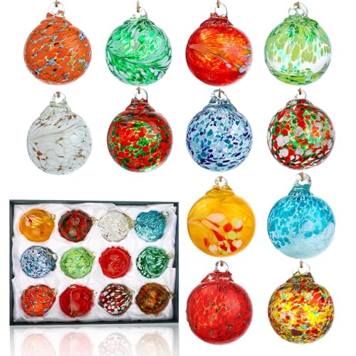 12Pcs Hand Blown Glass Ball Ornaments Hanging Gazing Balls Witches Balls