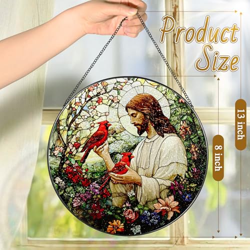 8 Inch Jesus with Cardinals Suncatcher Ornament