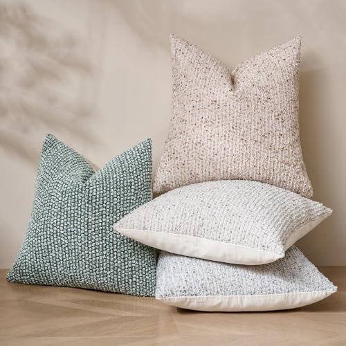 Striped Euro Sham Pillow Covers 26x26 Set of 2 Green Textured Boucle Chic Morden Boho Accent Farmhouse Square Decorative Couch Throw Pillow Covers for Home Decor Bed Sofa Living Room (2 Count)