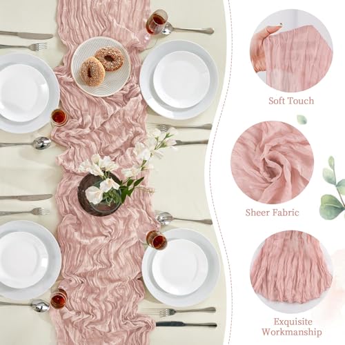 Dusty Pink Cheesecloth Table Runner 35×120Inch Fall Boho Wedding Home Decor