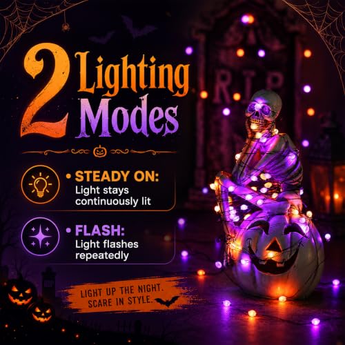 2 Pack 50 LED Battery Operated Halloween Lights Outdoor Waterproof