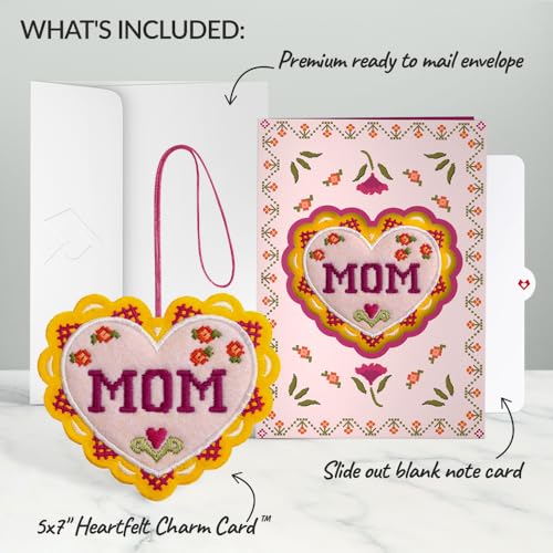 Everyday Handmade Stitched with Love Mom HeartFelt Charm Card