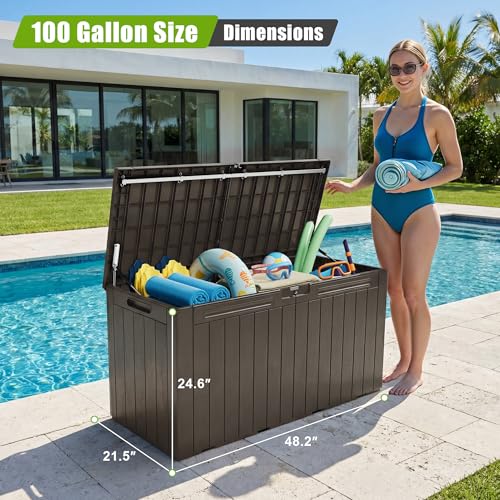 Resin Deck Box 100 Gallon Large Outdoor Storage Box Waterproof