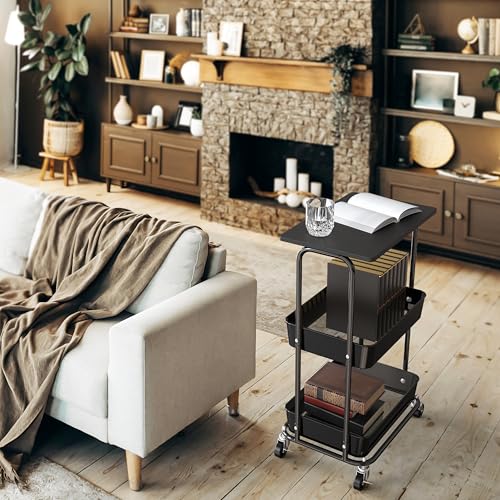 2 Tier Rolling Utility Cart Wood Top