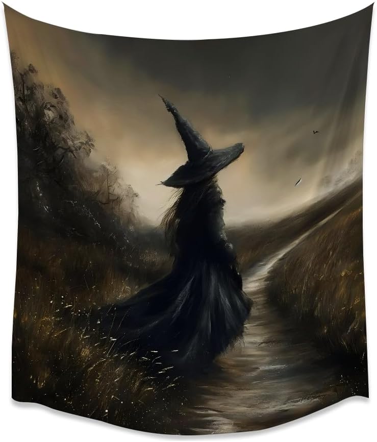 Mystic Gothic Tapestry Witchy Halloween Decor Vintage Dark Academia Bedroom Tapestries Retro Art Aesthetic Wall Tapestry for Bedroom Dorm Living Room white
