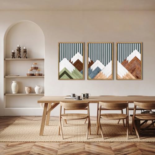 Large Woodcut Abstract Mountain Wall Art Set