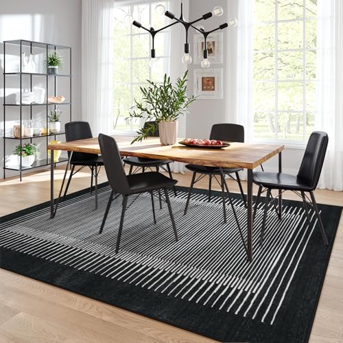 Striped Black Area Rugs 9x12 Living Room (108 Sq Ft)
