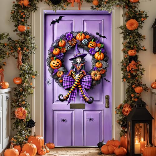 Halloween Door Banner Pumpkin Witch 35x71 Inch Polyester