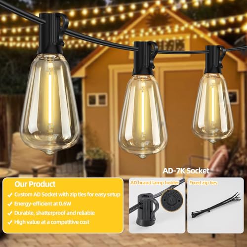 ST38 50FT LED Outdoor String Lights with 25+2 Spare Bulbs