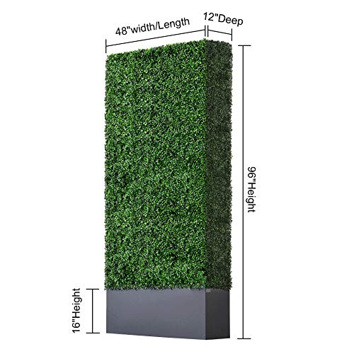 Upgraded Artificial Boxwood Hedge Wall with Dark Grey Stainless Steel Planter Outdoor Backdrop Privacy Screen (32 Sq Ft)