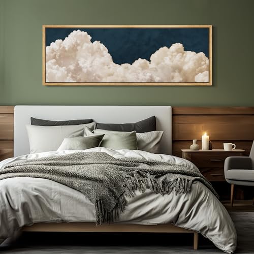 Large Framed Canvas Print Wall Art Cumulus Clouds Panoramic Dramatic Skyline Illustrations Antique Retro Fine Art Illustrations Decorative Colorful for Bedroom