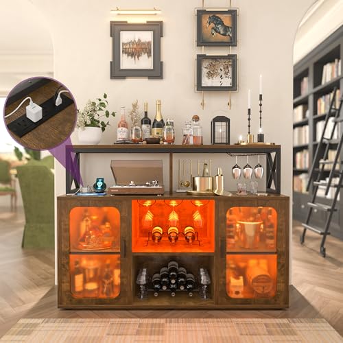 Bar Cabinet with LED Lights & Power Outlets