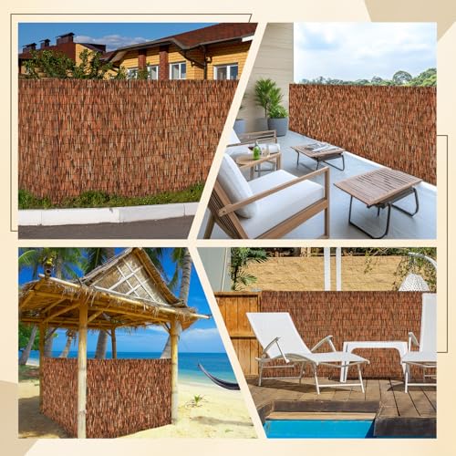 Brown 2 Pack 6FT X16.4FT Reed Fencing Roll Bamboo Privacy Screen (196.8 Sq Ft)