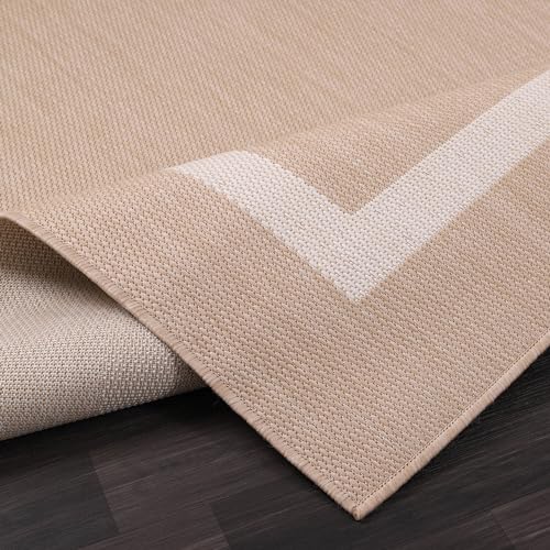 Bordered Outdoor Rug 8x10 Washable Outside Carpet for Indoor Patio Porch Waterproof Easy Cleaning Non Shedding Area Rugs Beige 8 x 10