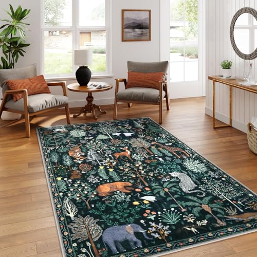 Jungle Print 5x7 Area Rugs for Living Room Green Soft Washable Rugs (35 Sq Ft)