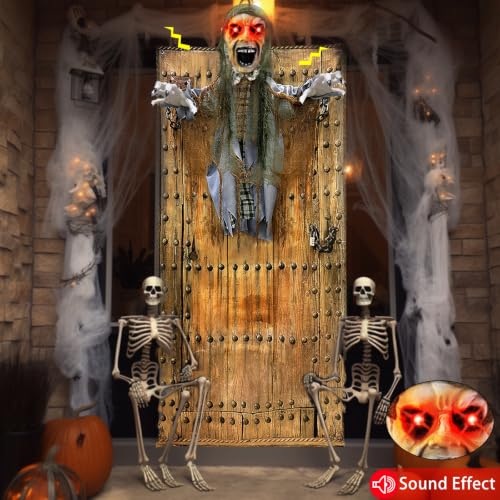 76'' Halloween Outdoor Decorations Animatronic Zombie Ghost with Red Eye