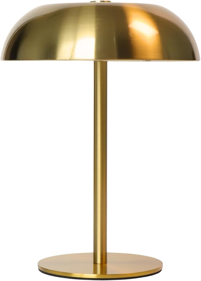 Portable LED Mushroom Table Lamp, 8.46'' Small Cordless Desk Night Light with 5200mAh Rechargeable Battery, Stepless Dimming Lamp with 3 Colors for Bedroom/Bar/Coffee Shop (Gold)