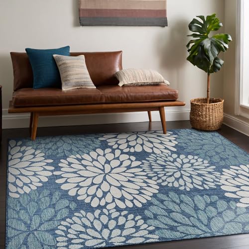 Outdoor Rug 8x10 Modern Exotic Tropical Leaf Area Rugs for Indoor and Outdoor Patio Deck Porch Garden Water Resistant Washable Outside Carpet