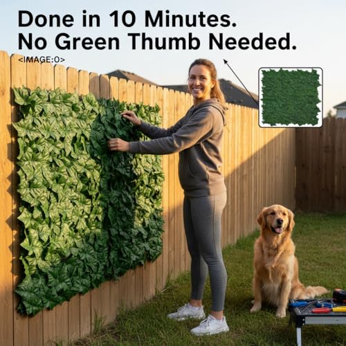 Faux Ivy Privacy Fence Screen Outdoor Expandable Artificial Greenery Roll Fake Hedge Wall Patio Green Plastic Leaf Plant Vine Grass Panels Gate Covering for Garden Yard Balcony (108 Sq Ft)