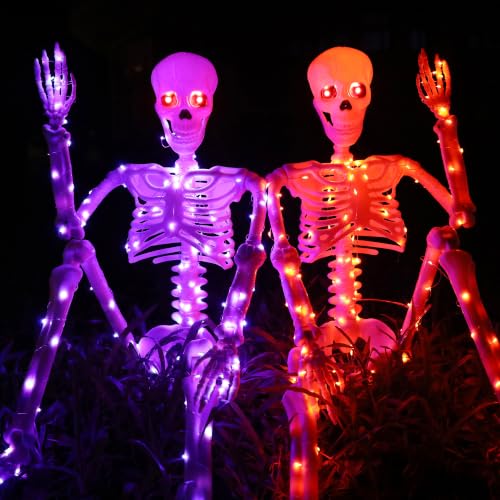 Halloween Decorations Outdoor Skeletons Set (Orange + Purple)