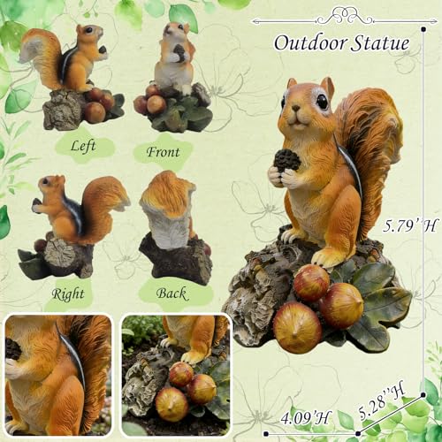 Squirrel Garden Statue Resin Outdoor Sculpture for Yard Patio Lawn Decor