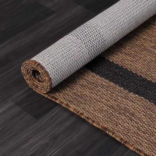 Bordered Outdoor Rug 9x12 Washable Outside Carpet for Indoor Patio Porch Waterproof Easy Cleaning Non Shedding Area Rugs Nut Brown