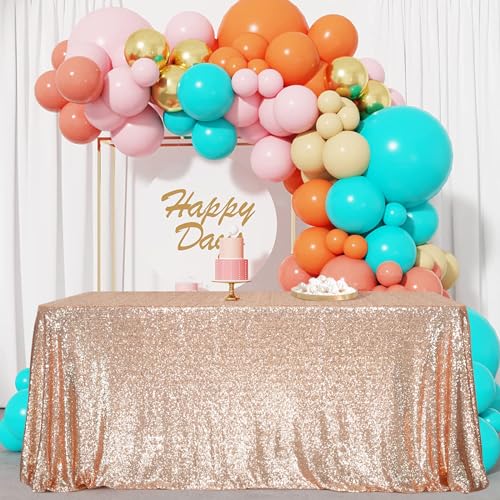 Sequin Tablecloth 90x132 Inch Rose Gold for Wedding Party