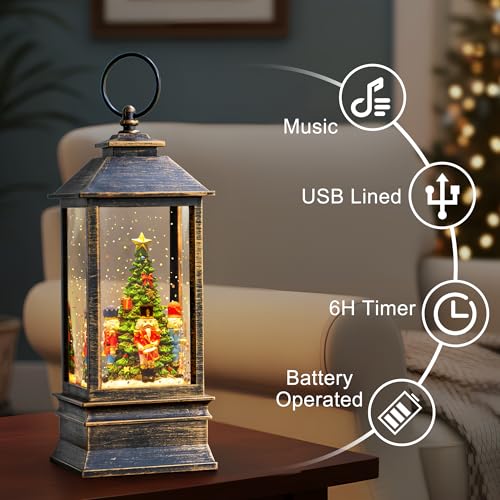 Christmas Snow Globe Water Lantern with Nutcracker Scene Battery Operated or USB Powered Musical Lighted Holiday Decoration for Tabletop Display for Family and Friends
