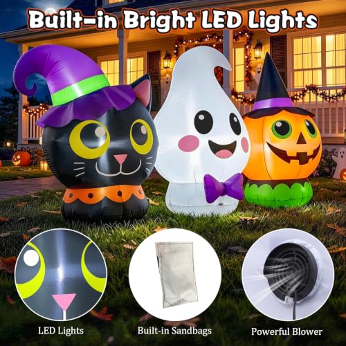 6FT Halloween Inflatables Pumpkin Ghost and Cat Outdoor Decorations with LED Lights (6FT Pumpkin Ghost)
