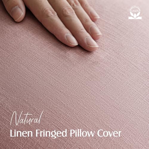 Decorative Linen Fringe Throw Pillow Covers 24×24 Inch (2 Count)