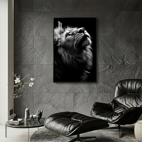 Framed Modern Black and Gray Lion Animal Wall Art