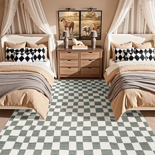 6x9 Area Rug Washable Modern Checkered Rug for Kids Room (54 Sq Ft)