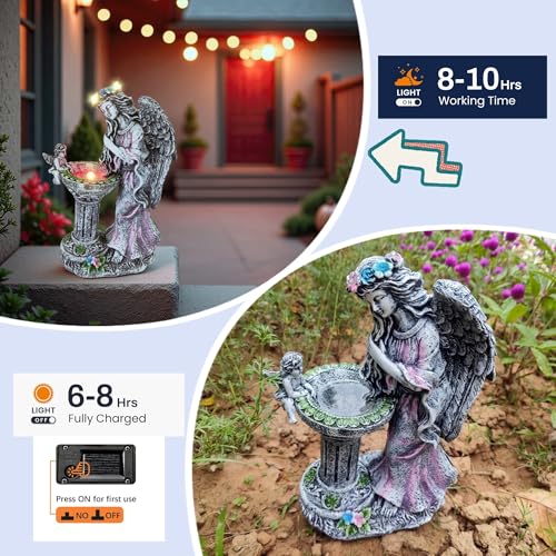 Solar Angel Decor 12 Inch Fairy Resin Outdoor Statue with Fountain Light