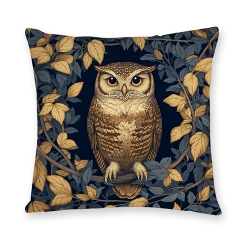 William Morris Abstract Vintage Floral Velvet Owl Design Throw Pillow Covers Home Decor