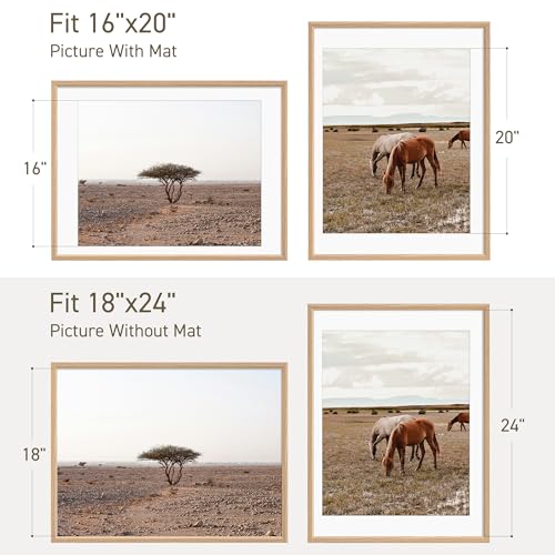 18x24 Poster Frame Natural Solid Oak Photo Frames with 16x20 Removable Mat Wall Hanging Large Handcrafted Frame with HD Plexiglass Wall and Tabletop Display Large Picture Frame