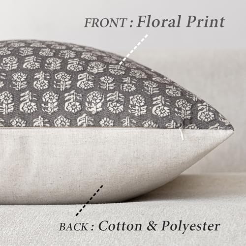 Decorative Floral Print Throw Pillow Covers 20×20 Rustic Gray (2 Count)