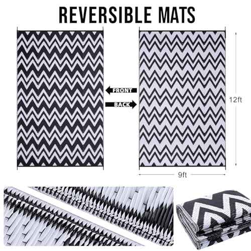 Outdoor Rug 9x12 ft Waterproof Reversible Chevron Mat