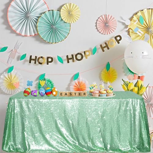 Sequin Tablecloth 60x120 Inch Green for Wedding Party