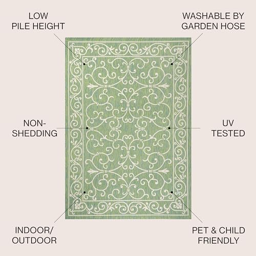 Vintage Filigree Indoor Outdoor Area Rug 9X12 Green