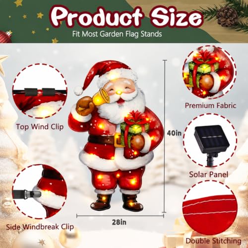 28x40 Solar Christmas Santa Garden Flag